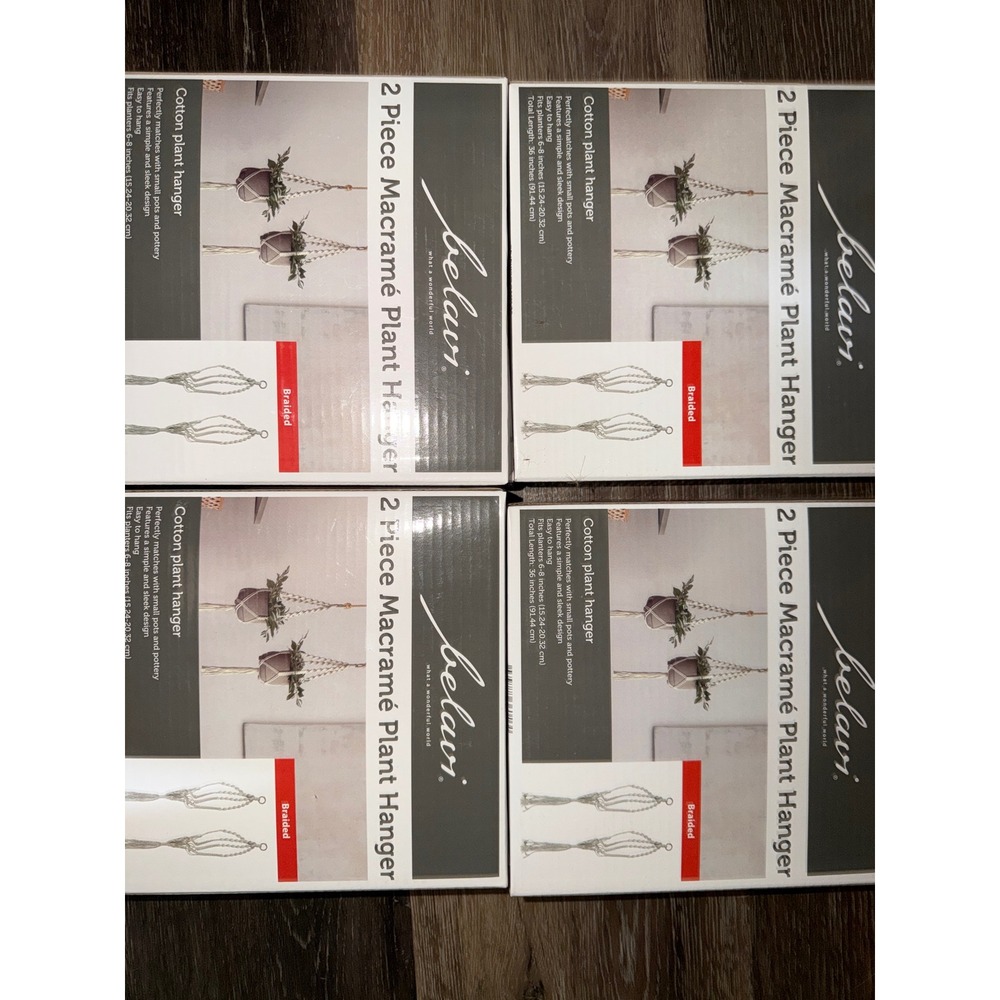 Belavi 2 Piece Macrame Plant Hanger Cotton Braided Natural 4 sets Aldi